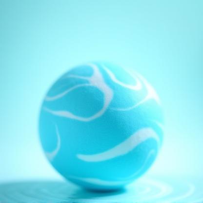 A vibrant sea-blue bath bomb with white swirls