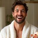 Marcus laughing holding bath bomb